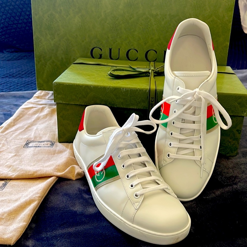 Gucci White & Red Interlocking G Ace Sneakers Men’s Size 10